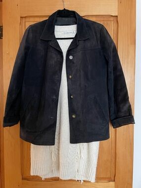 M Timeless 100% Suede Button-Up Jacket - Navy Blue
